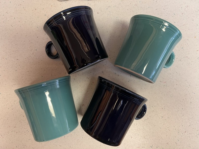 Fiestaware Tom & Jerry Ring Handle Mugs Set Of 4- Cobalt Turquoise Blues 