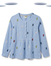 Image of Ex White Stuff Women's Blouse - Long Sleeve Embroidered Floral Woven Blue
