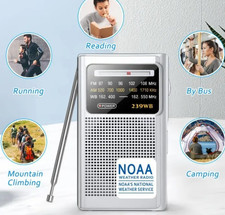 NOAA Weather Transistor Radio Portable Pocket Size AM FM Silver