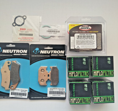 Suzuki DR650 Steering Stem Bearings/Brake Pads/Header Gasket/Oil Filters Bundle