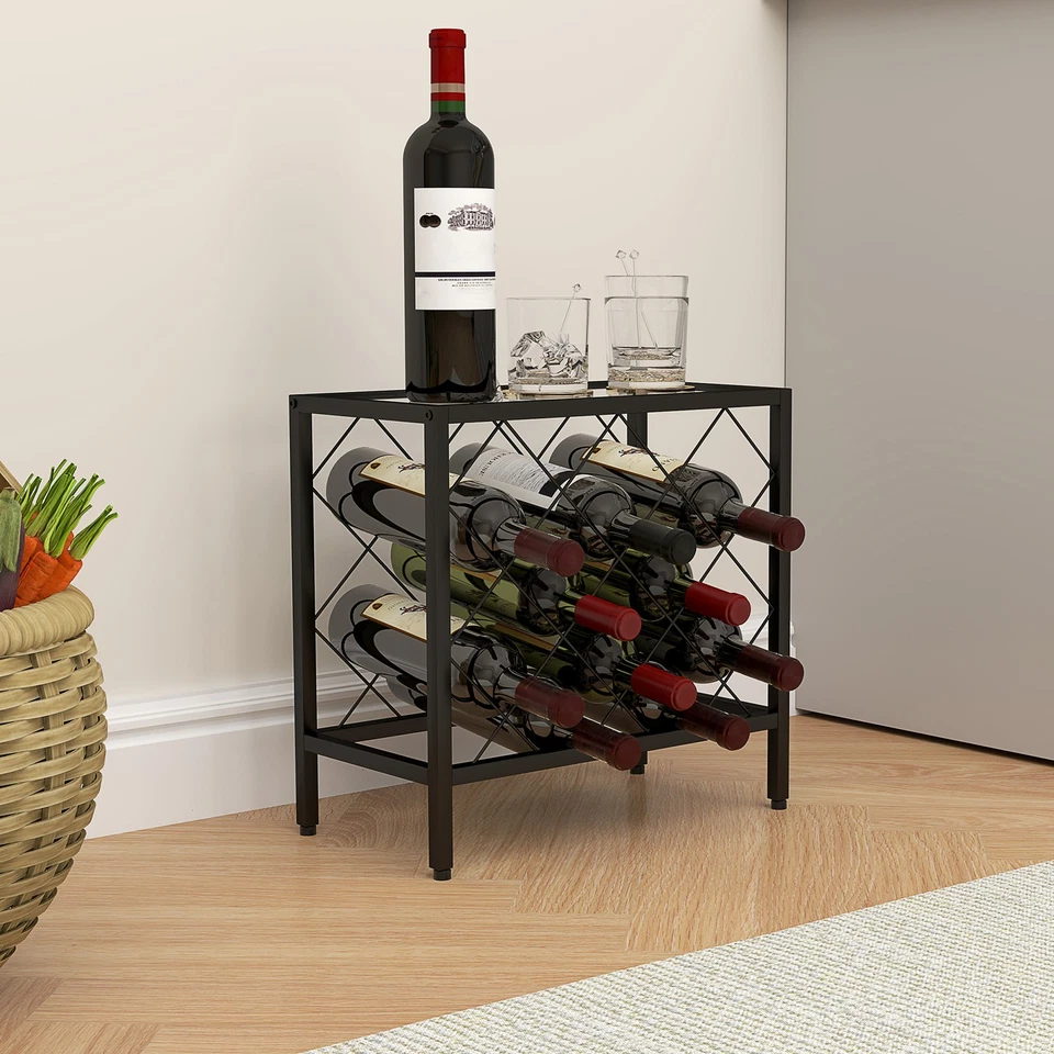HOMCOM Mobiletto Portabottiglie per 10 Bottiglie in Acciaio Nero - Immagine 2 di 4