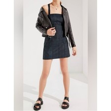 Urban Outfitters navy light blue plaid corduroy dress with adjustable straps