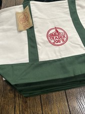 Trader Joe's Large Canvas Tote Reusable Bag 20x14x6" Green/White  NEW 