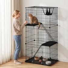 PawHut 3-Tier Cat Cage Indoor with Hammock Cushions for 1-2 Kittens
