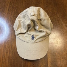 Polo Ralph Lauren Baby Khaki Baseball Cap 12-24M Elastic Back Blue Pony