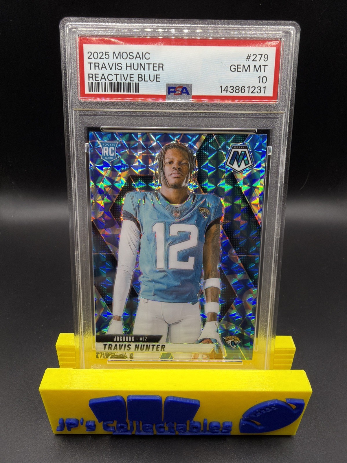 2025 Panini Mosaic Travis Hunter #279 Reactive Blue Variation Rookie RC PSA 10