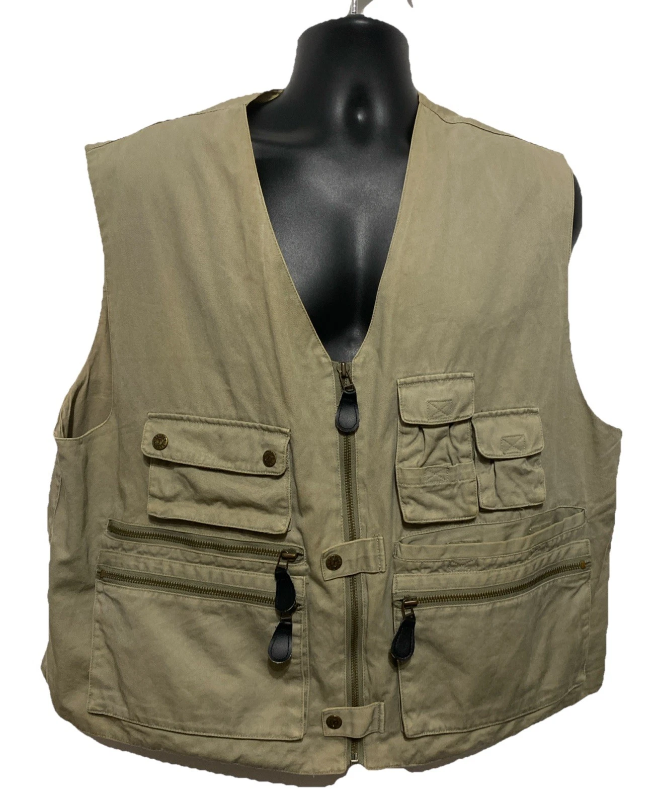 Trader Jeans Fishing Hunting Khaki Utility Outdoor Vest Waist Coat Size XL