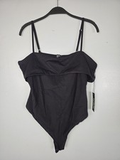 FOREVER 21 SCULPT Size XL Women's Black Bodysuit Stretch Ruffled Front Adjustabl