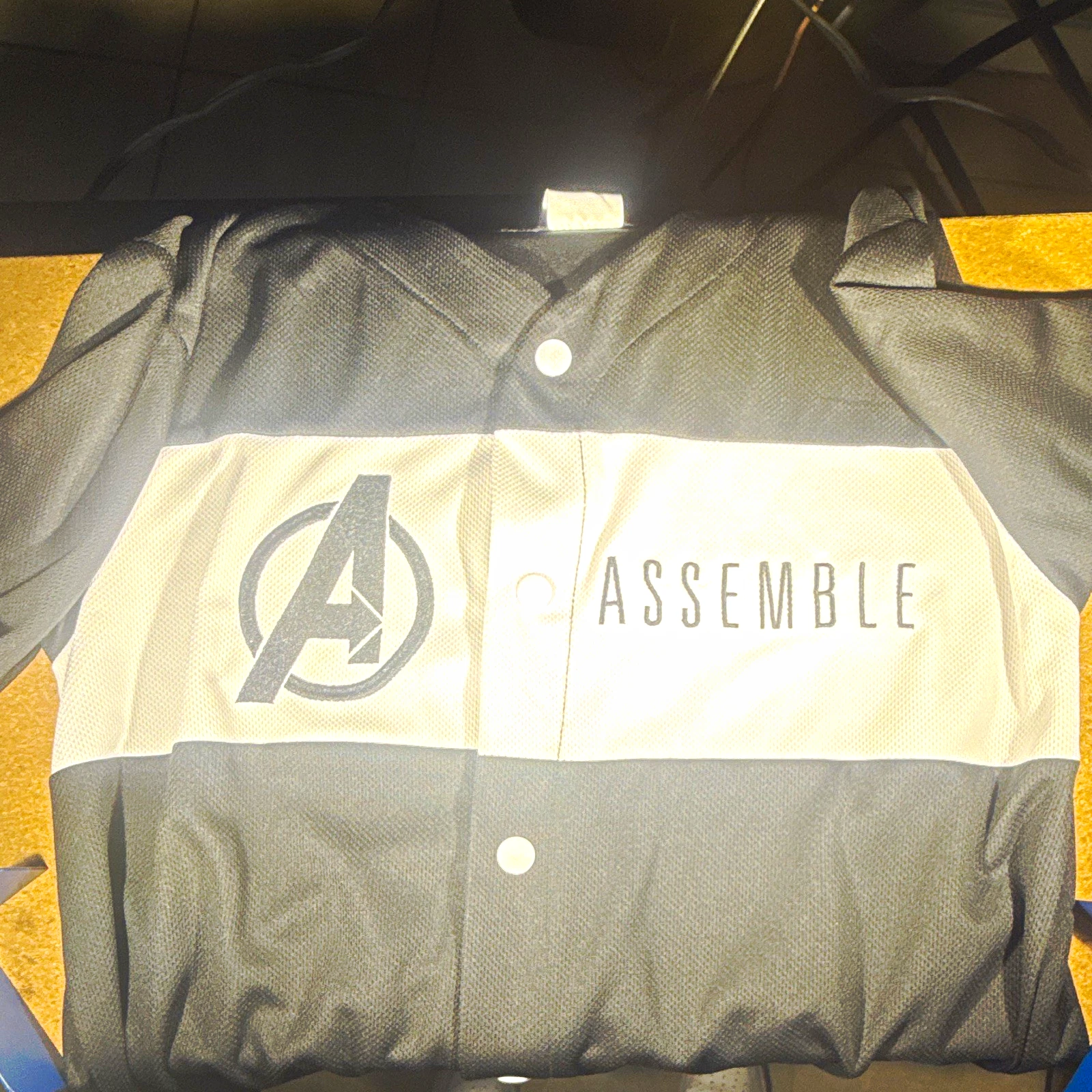 Marvel Avengers Assemble Men's Black/White Colorblock Button Jacket Logo image 1