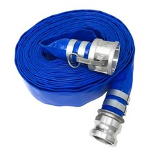 Gloxco 2-1/2" x 50' Blue Lay Flat PVC Discharge Hose Assembly with Aluminum C...