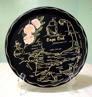Cape Cod Massachusetts Souvenir Metal Round Tray Vintage Retro Travel Flower