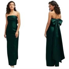 NWT Alfred Sung Gown Strapless Draped Bodice Column Dress Bow Evergreen Green 6