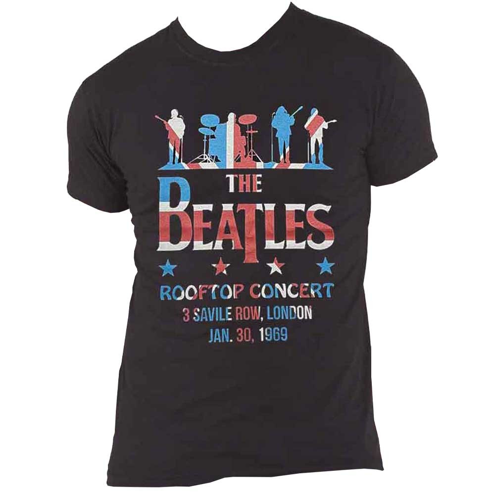 FILA The Beatles T Shirt Drop T Saville Row Rooftop Flag nuova ufficiale unisex nera