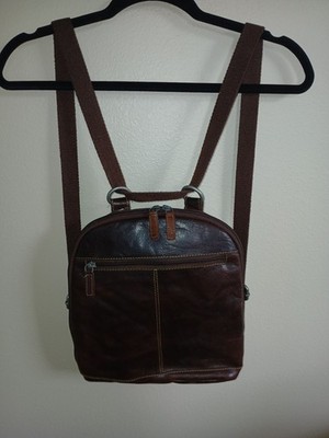 Jack George's Brown Leather Voyager Backpack Crossbody Convertible Zipper Pocket