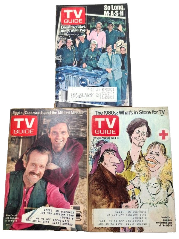 three vintage TV Guide Magazine M*A*S*H 1979, 80 & '83 NEW YORK Editions