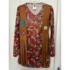 Spirit Halloween Women's S/M Hippie Costume Dress 60s 70s Flower Child Groovy