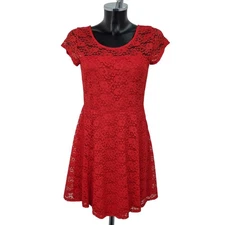 Walg Red Lace Skater Dress Size Large UK L Party