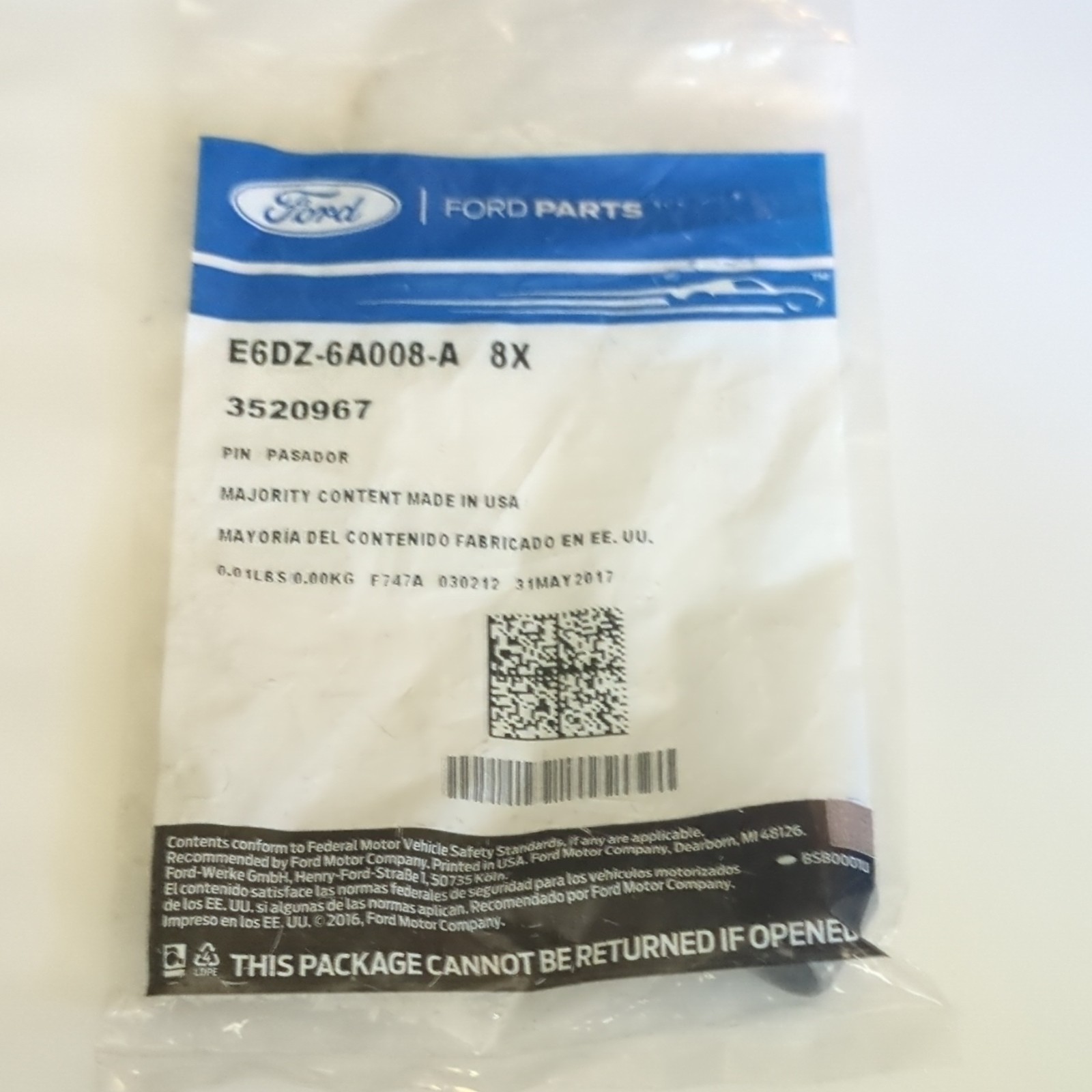 E6DZ-6A008-A Alignment Dowel Pin