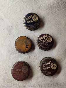 1930s/1940s Bonded Brand Cork Lined Bottle Caps 5 Flavors Lot