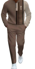 Two-Piece Sports Outfit for Men in Brown Coffee Color, Featuring a Contrasting D