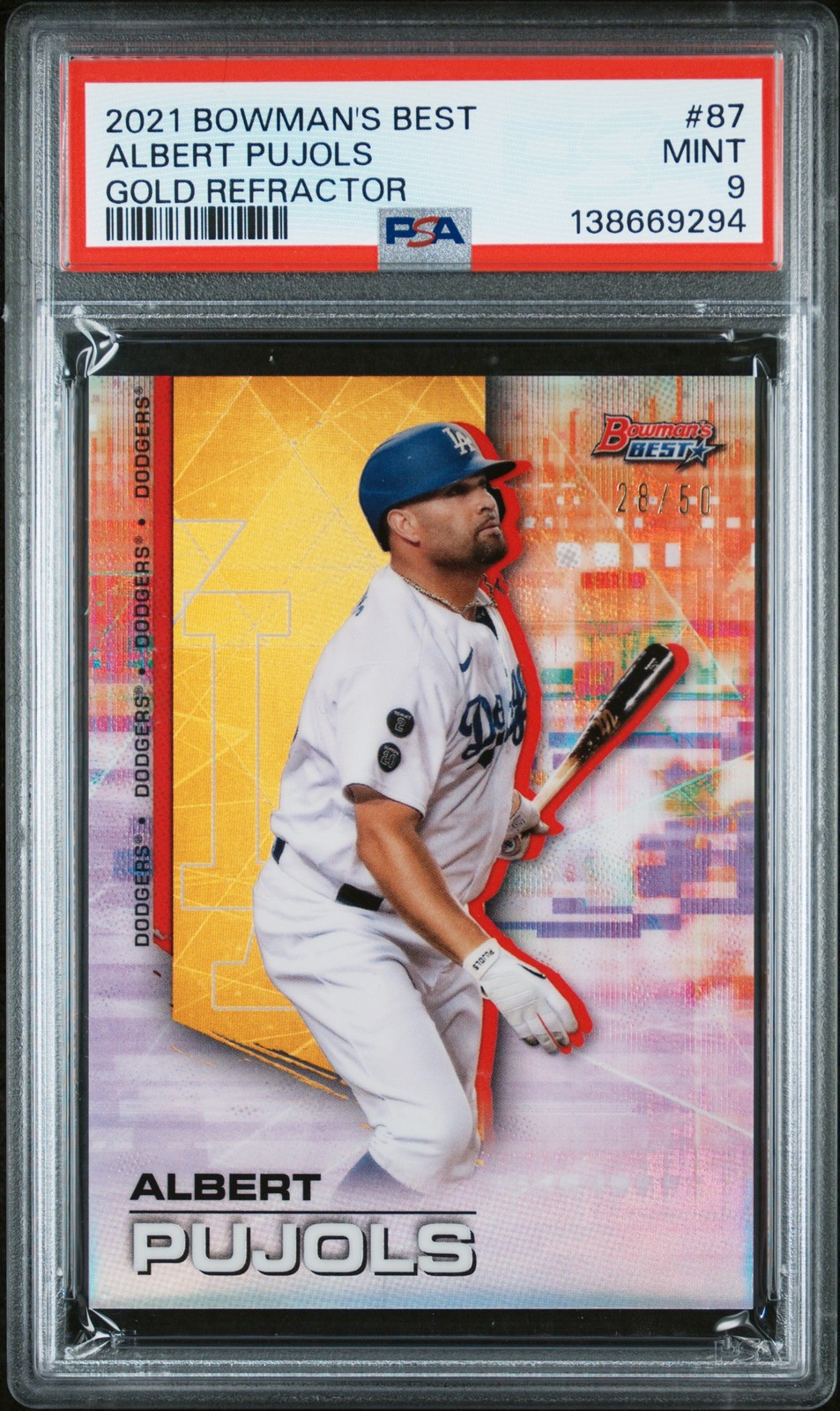 2021 BOWMAN'S BEST GOLD REFRACTOR #87 ALBERT PUJOLS 28/50 PSA 9 view 1
