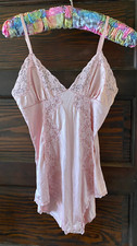 Vintage BLUSH Lace  Nylon Teddy Size Small Rose Pink Snap Close
