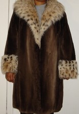 Spotted White Fox & Sheared Beaver Fur Coat Size 10-12 Free Shipping Excell Cond