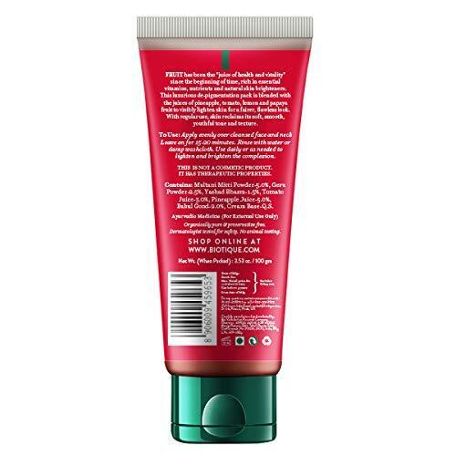 Biotique Fruit Brightening Depigmentation & Tan Removal Face Pack All Skin Type - Picture 12 of 16