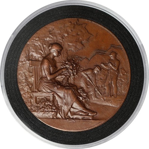 France c. 1900 Medal - Horticulture by Frédéric Vernon - seated Woman Flowers - Picture 3 of 8