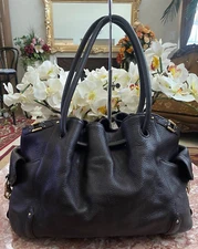 Cole Haan Village Large Pebble Brown Leather Drawstring Shoulder Bag EUC! $498