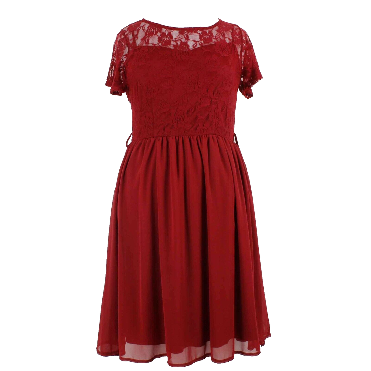 Nemidor NEW Sz 14 Burgundy Red Ruffle Lace Lined Fit And Flare Dress | eBay