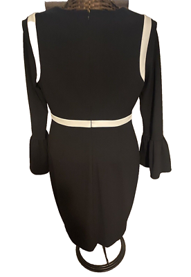 Calvin Klein Women's Black White Trim Piping Ruffle Bell Sheath Dress Sz 12  | eBay