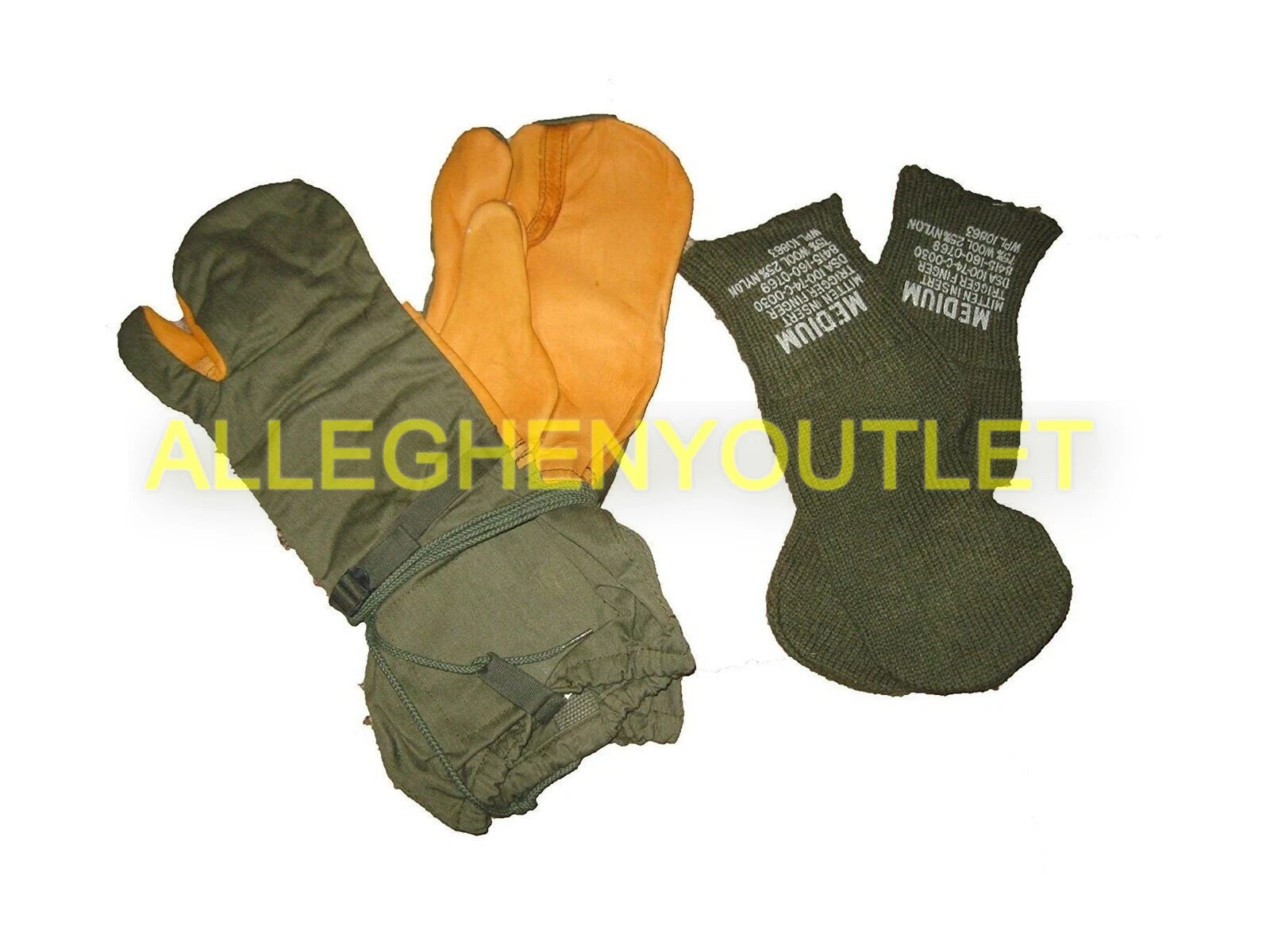 MILITARY TRIGGER FINGER LEATHER COLD WEATHER MITTENS W/L + WOOL INSERTS M MINT