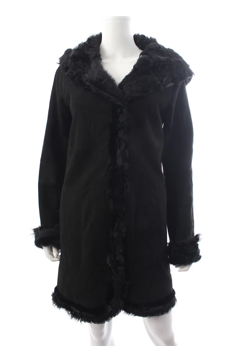 Manteau 3/4 En Cuir Et Fourrure De Lapin Sylvie Schimmel Noir - Taille 38fr - Occasion Excellent état