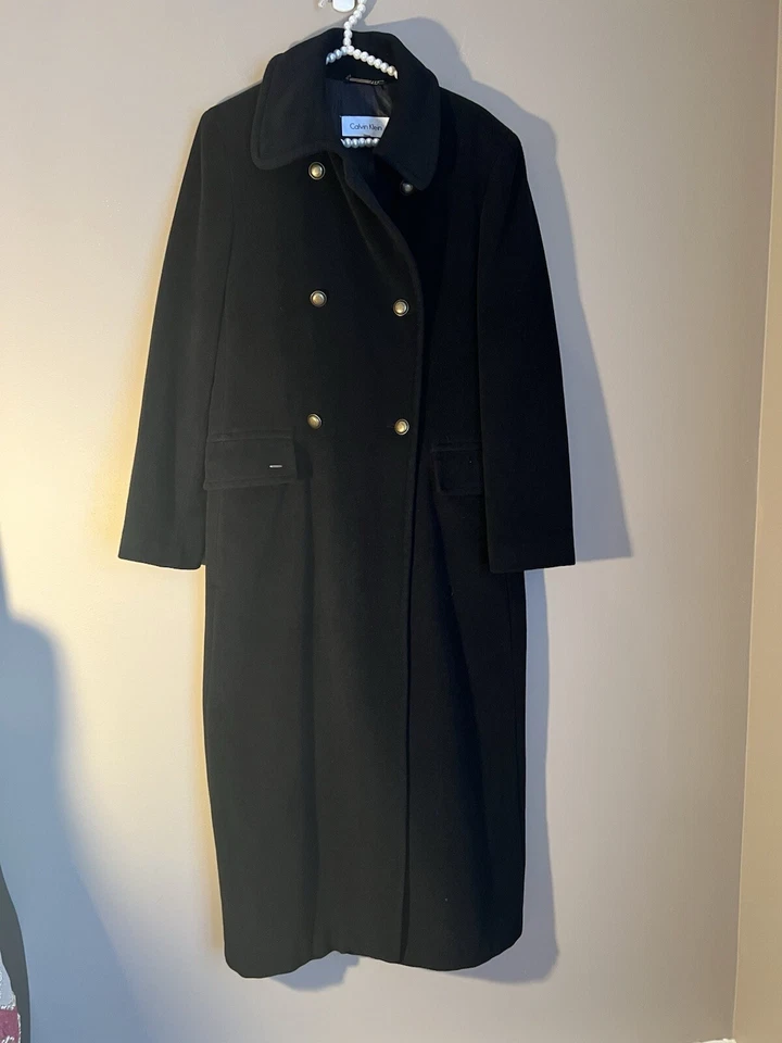 Calvin Klein Premium Double Breasted Angora Wool Coat  Black  NWT $495 - Image 2 of 4