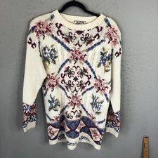 Vintage Heirloom Collectibles Sweater Womens S Ramie Flower Cottage Core Granny