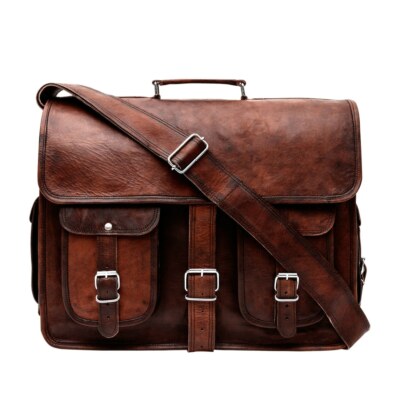 Men's Vintage Leather Messenger Shoulder Durable Protected Laptop Bag computer