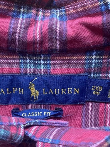 Polo Ralph Lauren Shirt Mens 2XB Big Red Plaid Cotton Oxford Long Sleeve Button - Picture 2 of 8