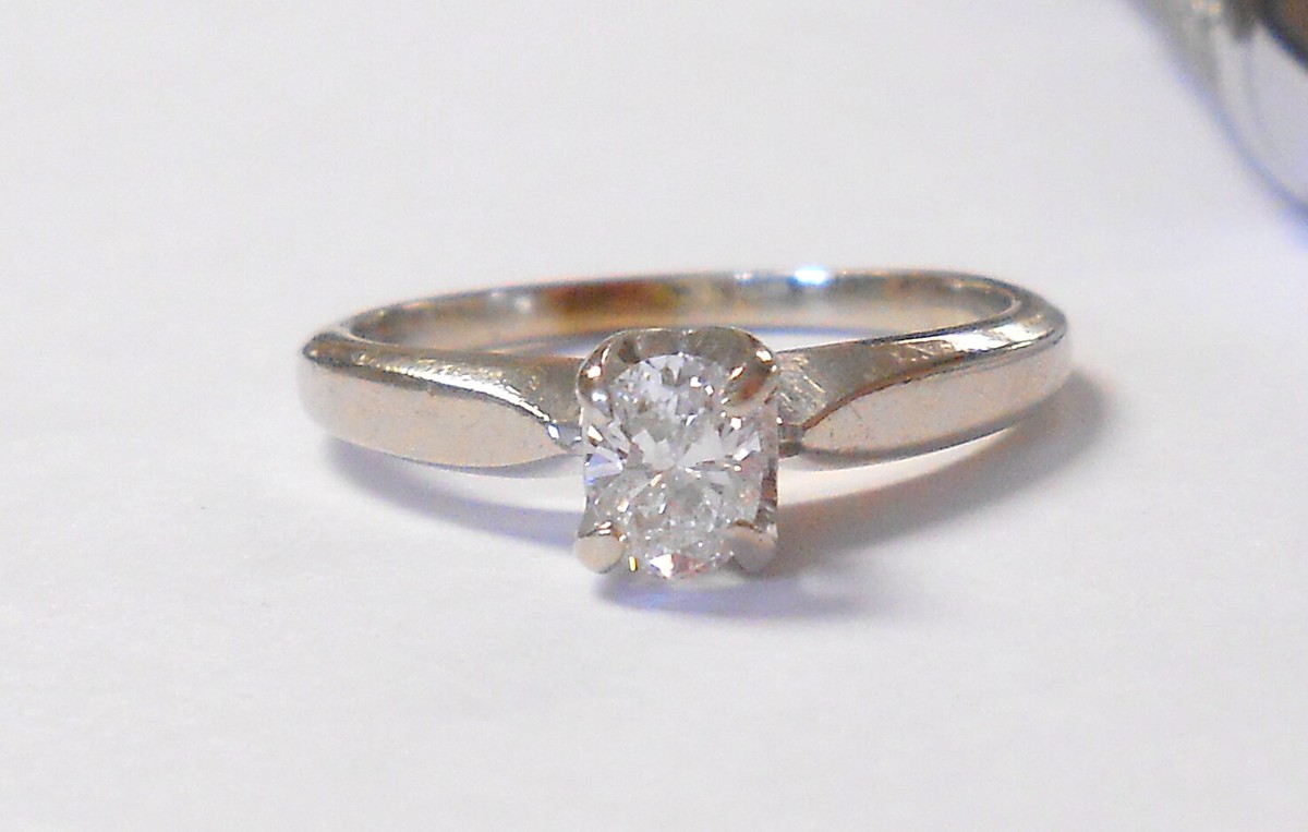 Elegant Simple 14K White Gold Oval .35 Carat Diamond Solitaire Engagement  Ring | Ebay