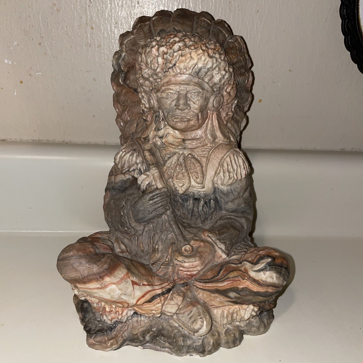 インディアン彫刻置物 Vintage Native American Indian Chief Statue Swirl Layered