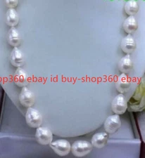 HUGE SEA 11-12 MM WHITE BAROQUE PEARL NECKLACE 16-35 INCHES