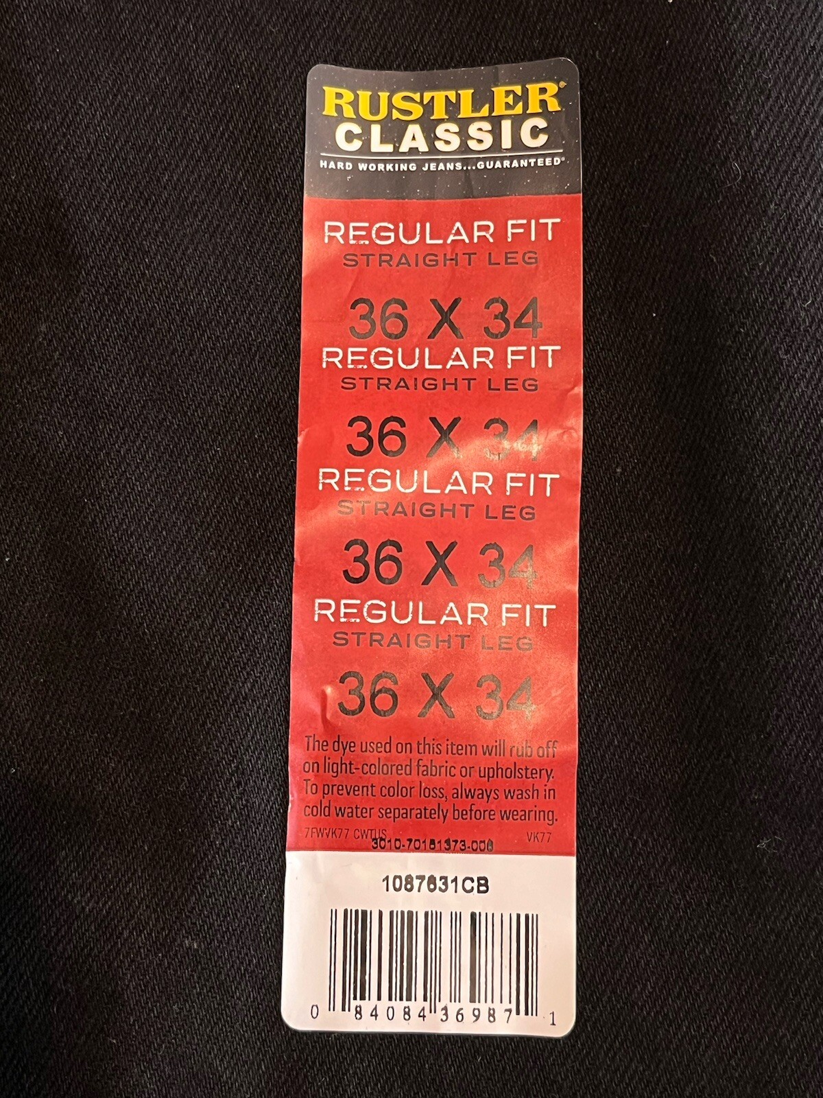 Rustler Jeans Mens Size 36 x 34 Black Regular Fit Straight Leg Dark Wash NWT