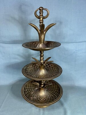 Mid Century Brass Pineapple 3 Tier Serving Tray