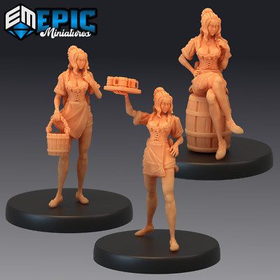 Tavern Waitress - Dungeons and Dragons Miniatures, D&D, Epic Miniatures, Fantasy