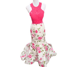 Sherri Hill Womens 2 piece coral pink floral gown, sz 4