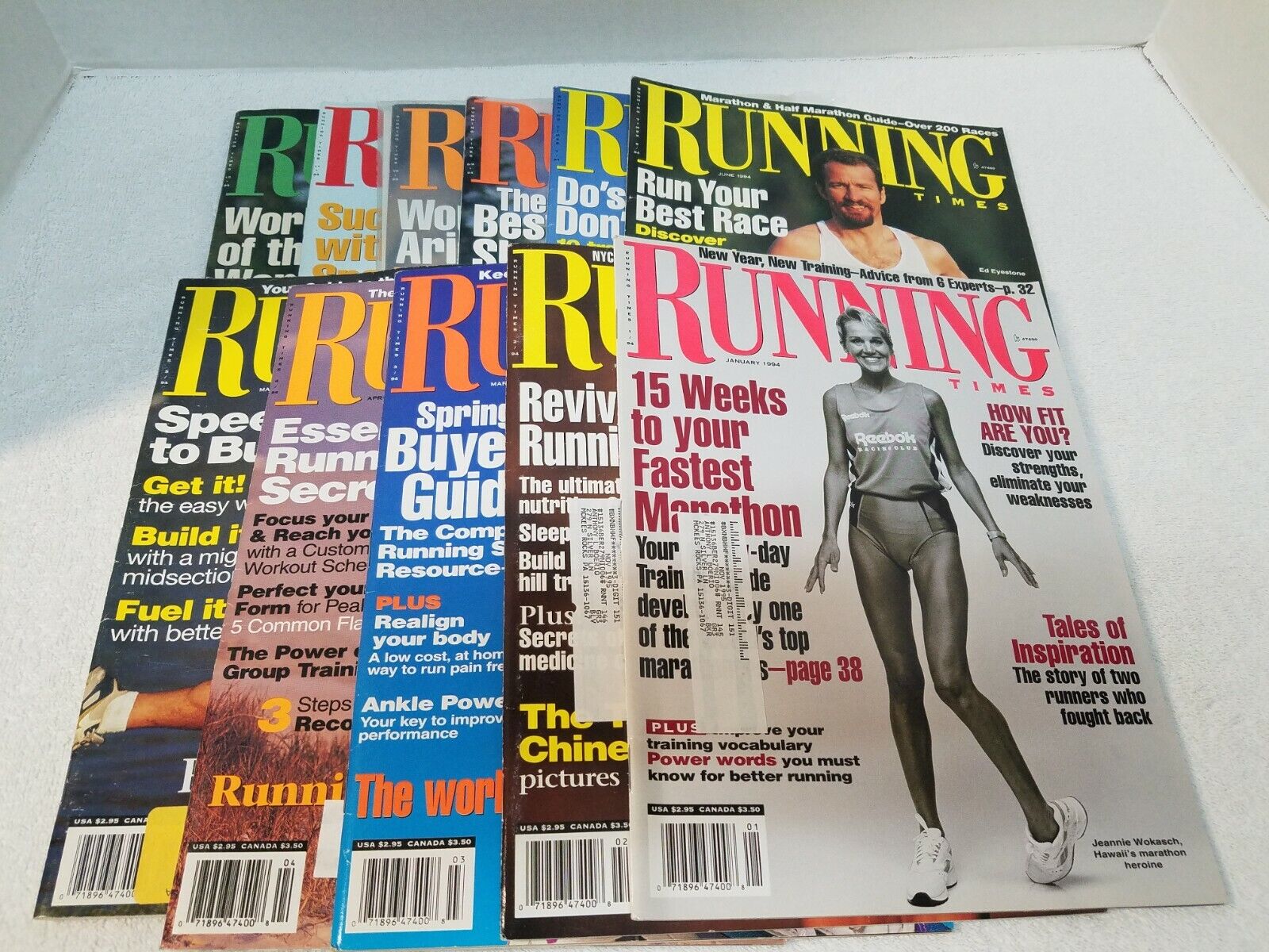 Vintage lot of 1994 Running Times Magazine, Jan - Dec. Pre-owned VG Condition. Ostatnia praca, świetna cena