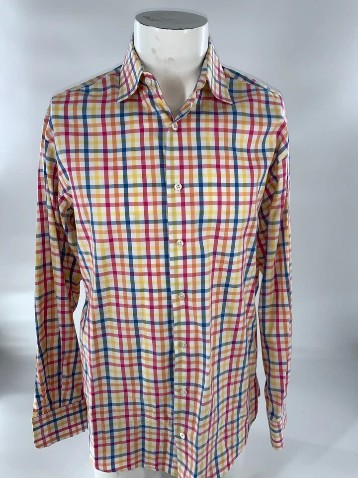 Camisa Thomas Rosa Mejor Sarga Botón Hombres M Rosa Azul Amarillo Guinga YGI A2-869 Foto 2 de 4