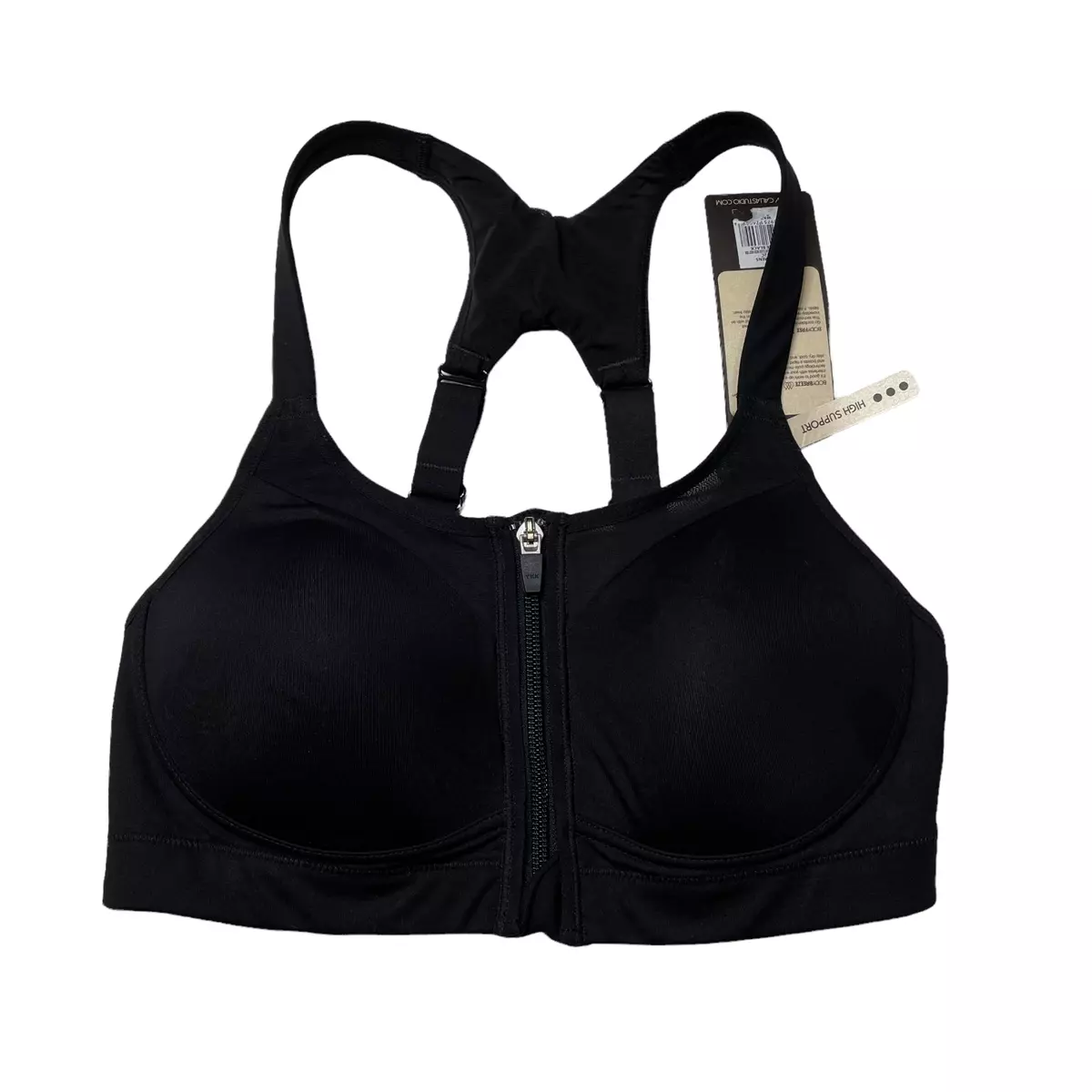 Calia Sports Bra 32C Black Strength Front Close Mesh Inset High