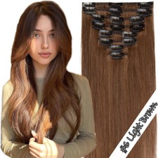 Balayage Clip in 100% Remy Human Hair Extensions 8 Pieces Full Head Weft 12"-24"