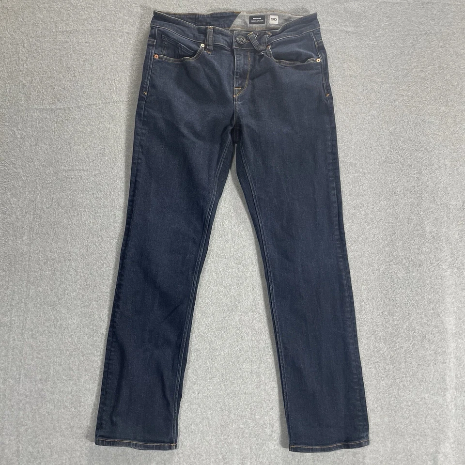 Volcom Jeans Straight Denim Mens Solver Modern Blue Stretch 29X27-Acual Size - Image 4 of 4